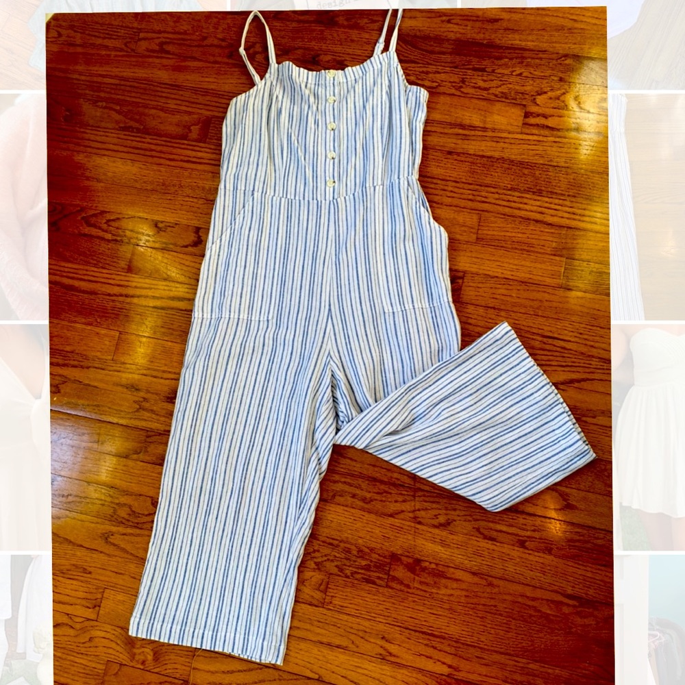 Blue and white stripped jumpsuit